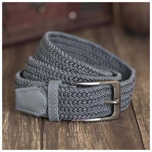 фото Ремень муж 06-07-03-01, 3,5*110*0,3см, резинка плетенка, пряжка тем металл, т.сер 2948337 сима-ленд