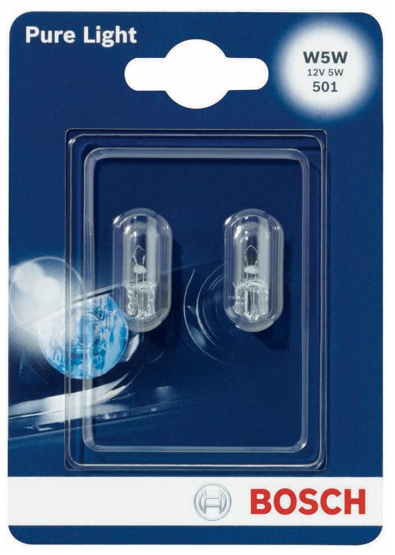 Лампа 12V W5W T10W W2.1x9.5d блистер (2шт.) Pure Light BOSCH