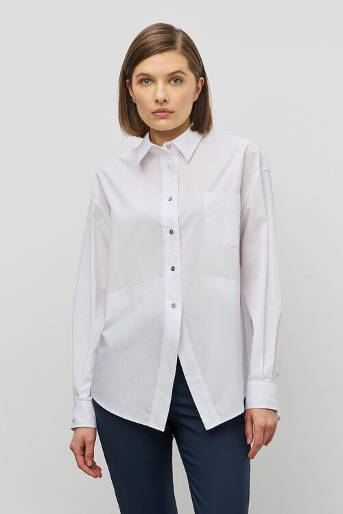 Блуза  Baon, классический стиль, оверсайз, длинный рукав, манжеты, без карманов, однотонная, размер 52, белый