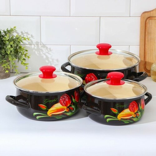 Набор кастрюль Грациозный 3 предмета 15 л 2 л 3 л крышки индукция цвет коричневый 5452₽