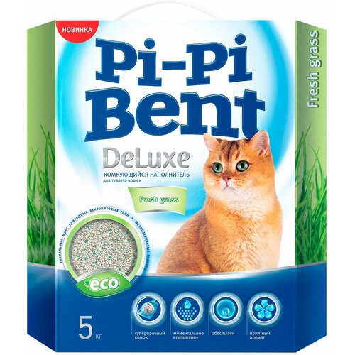 PI-PI BENT DELUXE FRESH GRASS наполнитель комкующийся для туалета кошек ДеЛюкс с ароматом трав (5 кг х 4 шт) pi pi bent no name древесный наполнитель 25 л бумажный пакет 9 6 кг 24955 2 шт