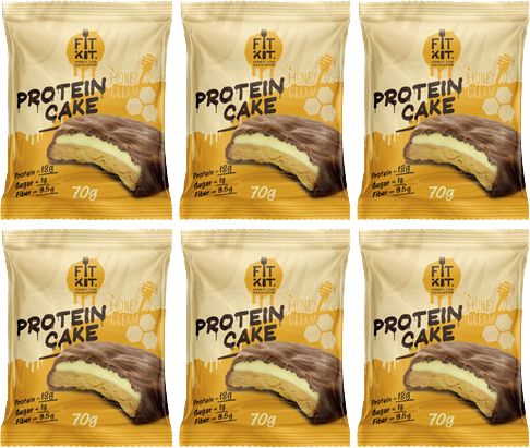 Протеиновое печенье с суфле без сахара Fit Kit Protein Cake, 6шт x 70г (медовый крем)