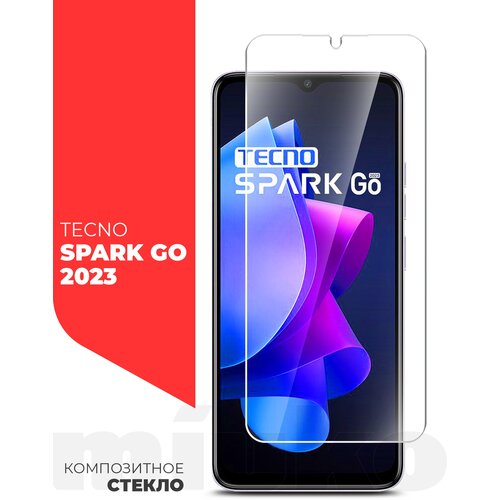 Защитное стекло на Tecno Spark Go 2023 (Техно Спарк Гоу) на Экран, (гибридное: пленка+стекловолокно), прозрачное тонкое Hybrid Glass, Miuko