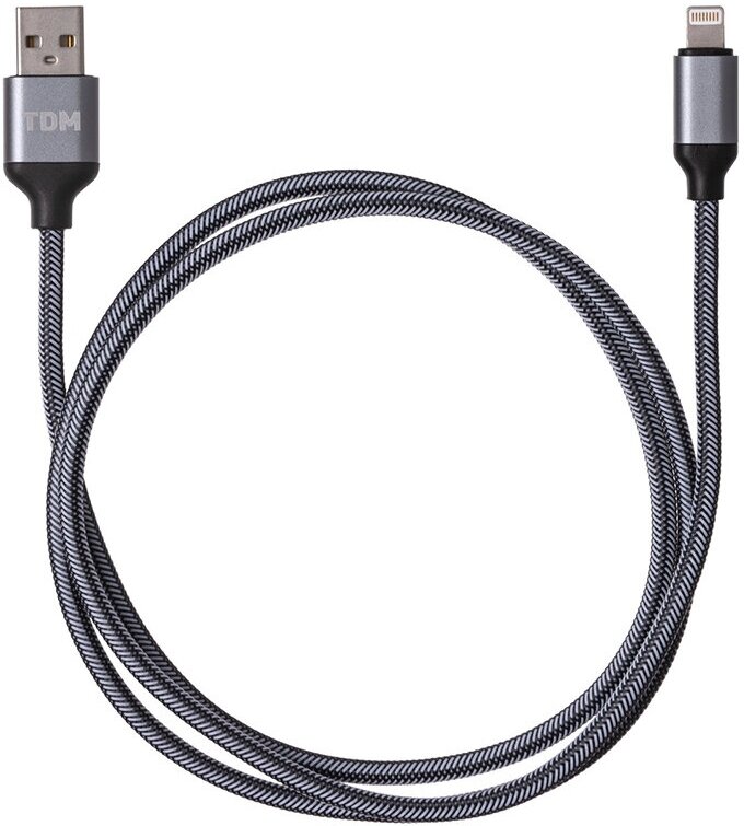 Кабель в тканевой оплетке Tdm Electric ДК 12, USB - Lightning, 1 м, серый