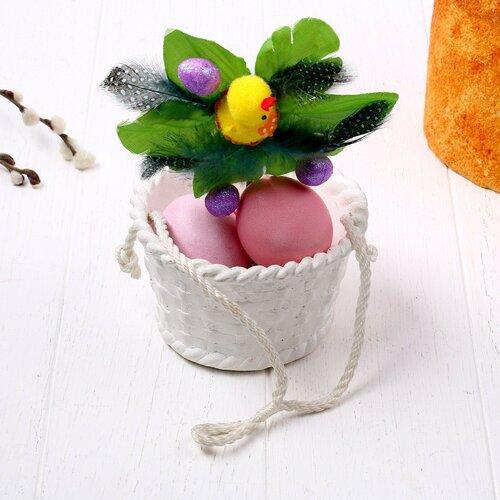 Декор на палочке Цыплёнок на ветке с перьями микс 364₽