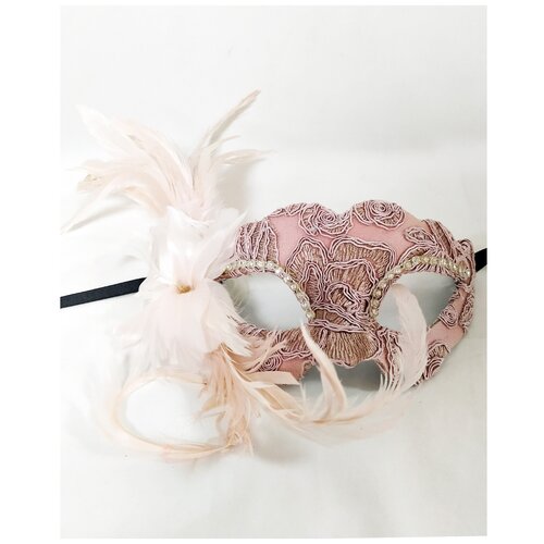 фото Карнавальная маска розовая с пером сбоку giacometti
