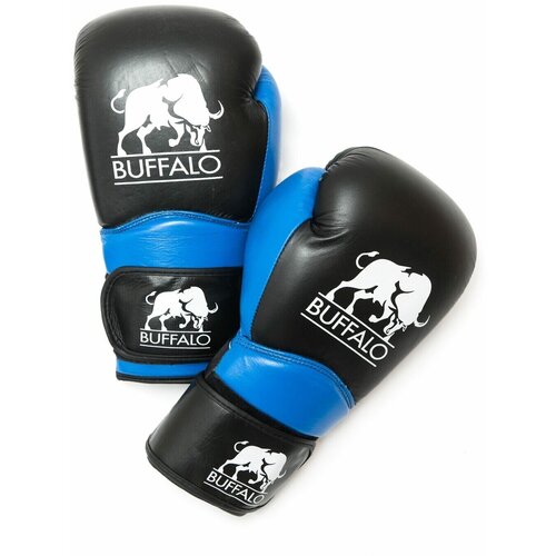 Перчатки боксерские Buffalo кожаные на липучке Black/Blue перчатки боксерские buffalo кожаные на липучке 16 oz black