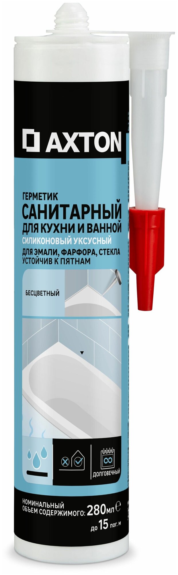 Герметик санитарный силиконовый AXTON 280 мл бесцветный уксусный - фотография № 1