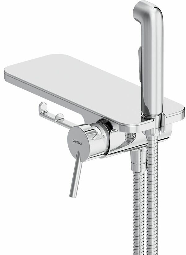 фото Монтируемый в стену смеситель Damixa Origin Bit773500000 с гигиеническим душем и полкой, хром