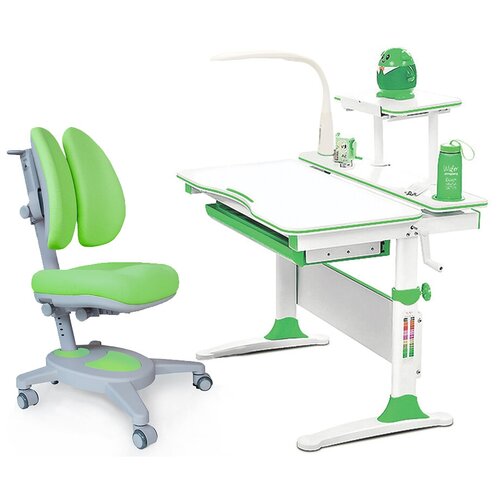 фото Комплект mealux стол + стул + лампа evo-30 onyx duo (y-115) 90x65 см белый/зеленый