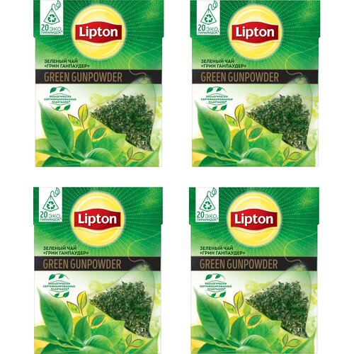 Чай зеленый Lipton Green Gunpowder в пирамидках, груша, османтус, зелень, натуральный, 20 пак., 4 уп.