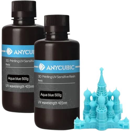 Фотополимерная смола Anycubic Basic UV Resin для 3D принтера 2 шт по 0,5кг - цвет голубой (Aqua Blue) 2 шт по 0,5 литра.