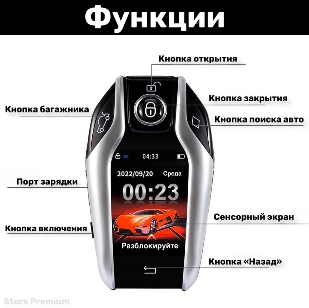 Умный смарт ключ для авто Store Premium / Универсальный модифицированный смарт-пульт/автомобильный ключ дистанционного управления с ЖК-экраном