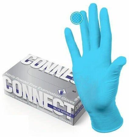 Перчатки смотровые нитриловые CONNECT, голубые, 50 пар (100 штук), размер M (средние), -