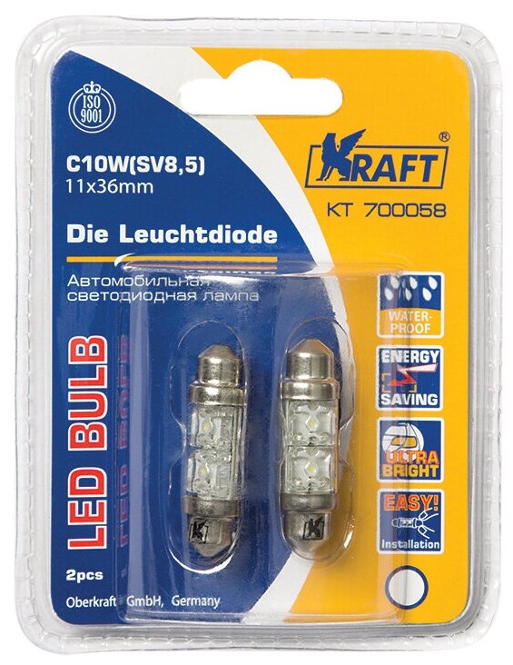 Лампа автомобильная светодиодная KRAFT KT 700058 C10W 12V 0.5W SV8.5