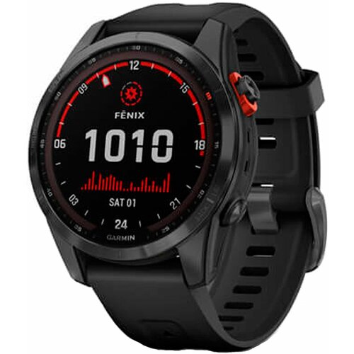 Garmin Fenix 7s Solar, серые с черным силиконовым ремешком (010-02539-13)