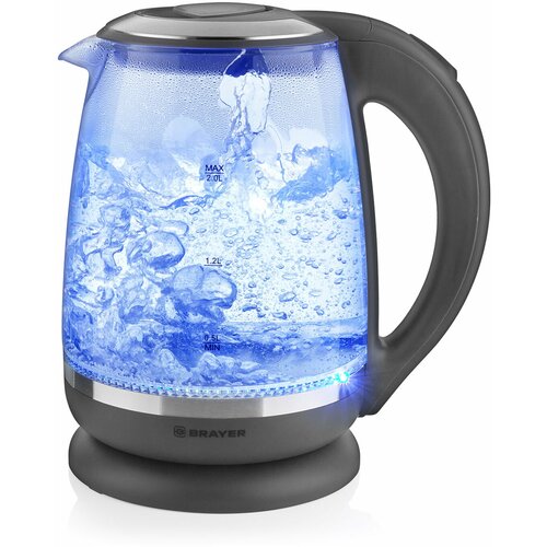 Чайник BRAYER BR1044 2 л 2200 Вт закрытый нагревательный элемент стекло серый 417200₽