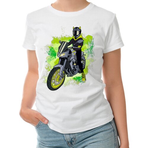 Женская футболка «Девушка на мотоцикле» (XL, темно-синий)