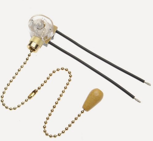Изображение товара Выключатель для бра 32-0104 со шнуром-цепочкой цвета золото, наконечником и проводами Rexant (4 шт. в комплекте)