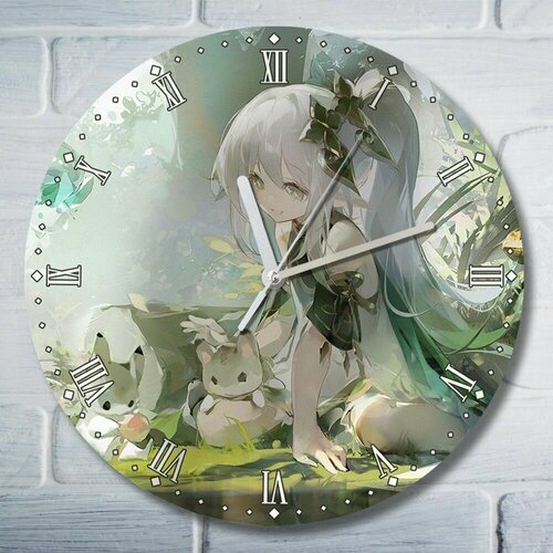 Настенные часы деревянные бесшумные УФ печать игры геншин импакт - 7177 1340₽