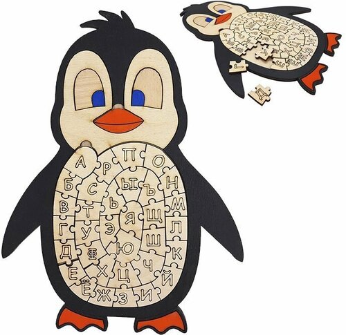 Деревянный пазл пингвин-азбука
