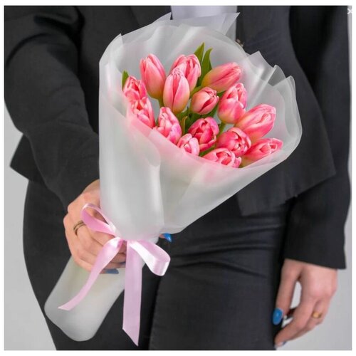 Букет нежно розовых тюльпанов на 8 марта