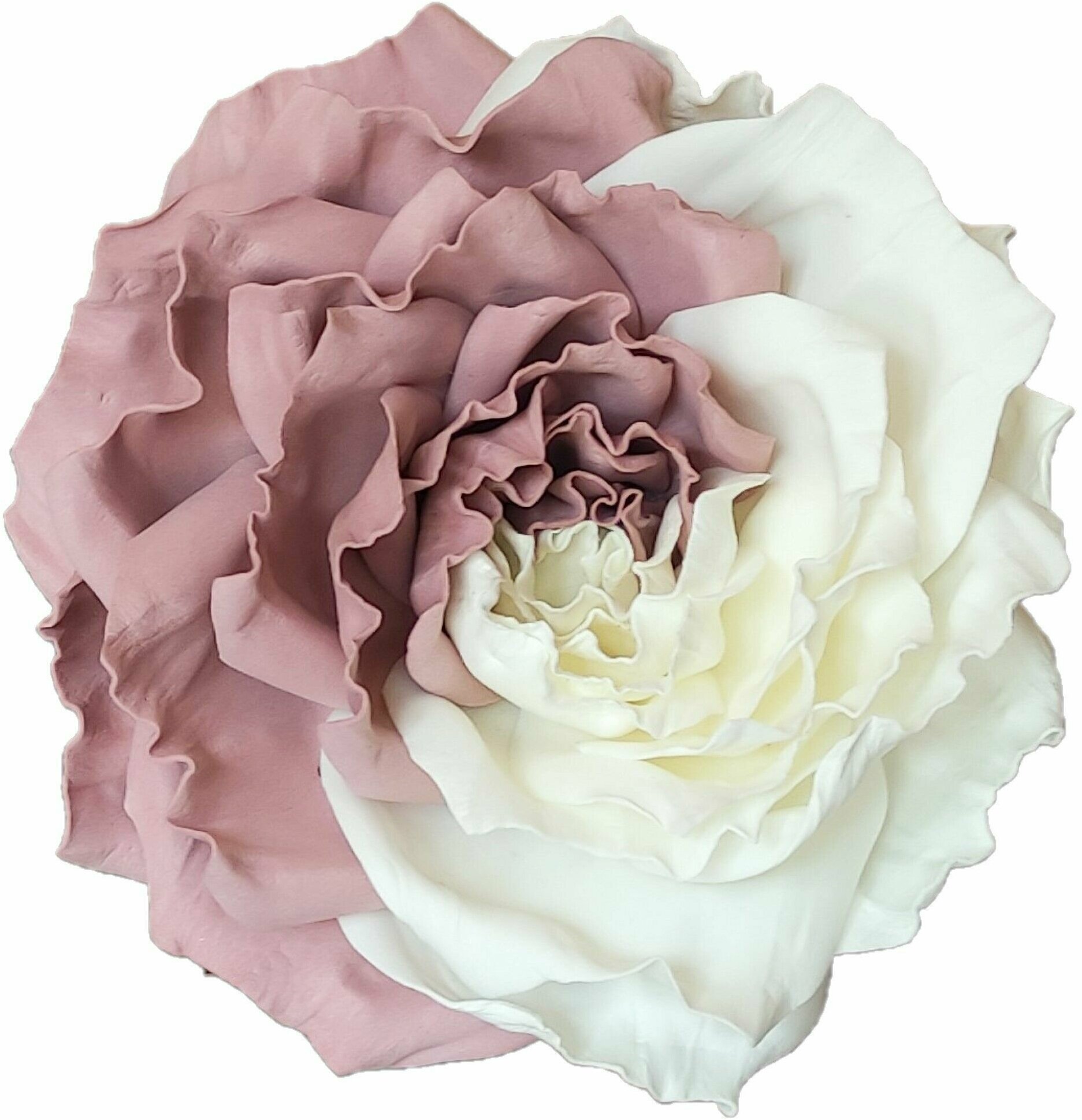 Заколка-брошь для волос/одежды/сумки большой цветок роза фиолетово-молочная 0247мп