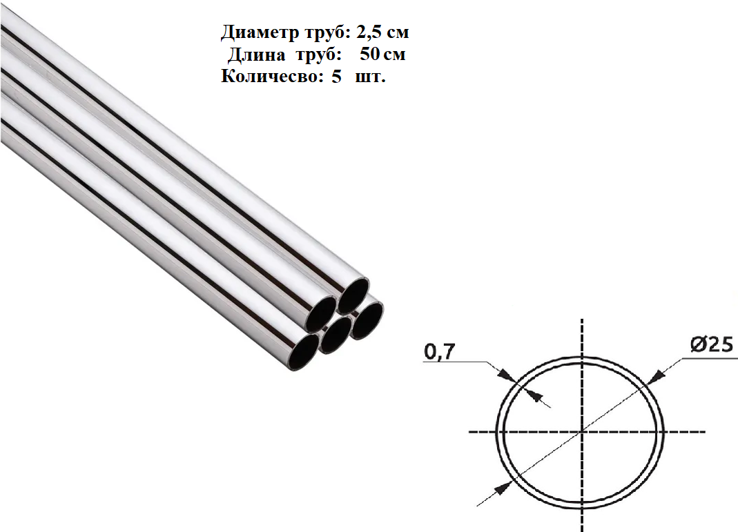 Труба хромированная к системе Джокер Joker 50см d25мм 5шт
