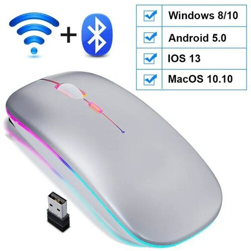 Беспроводная компьютерная мышь / для компьютера / ноутбука / макбука / Bluetooth 5.0 + Wireless