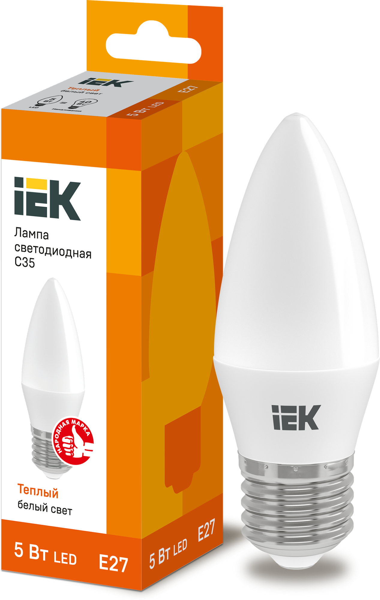 Лампа IEK LED C35 свеча 5 Вт 230 В 3000К E27 LLE-C35-5-230-30-E27