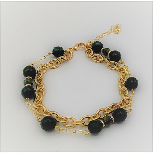 Браслет-цепочка Apsara, агат, размер 20 см, золотистый, зеленый