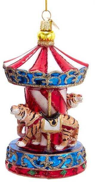 Kurts Adler Стеклянная елочная игрушка Тигр - Circus Carousel 14 см, подвеска NB1634