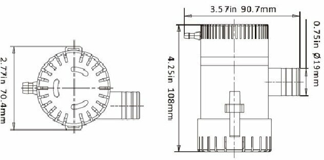 Насос осушительный 750 GPH, помпа трюмная