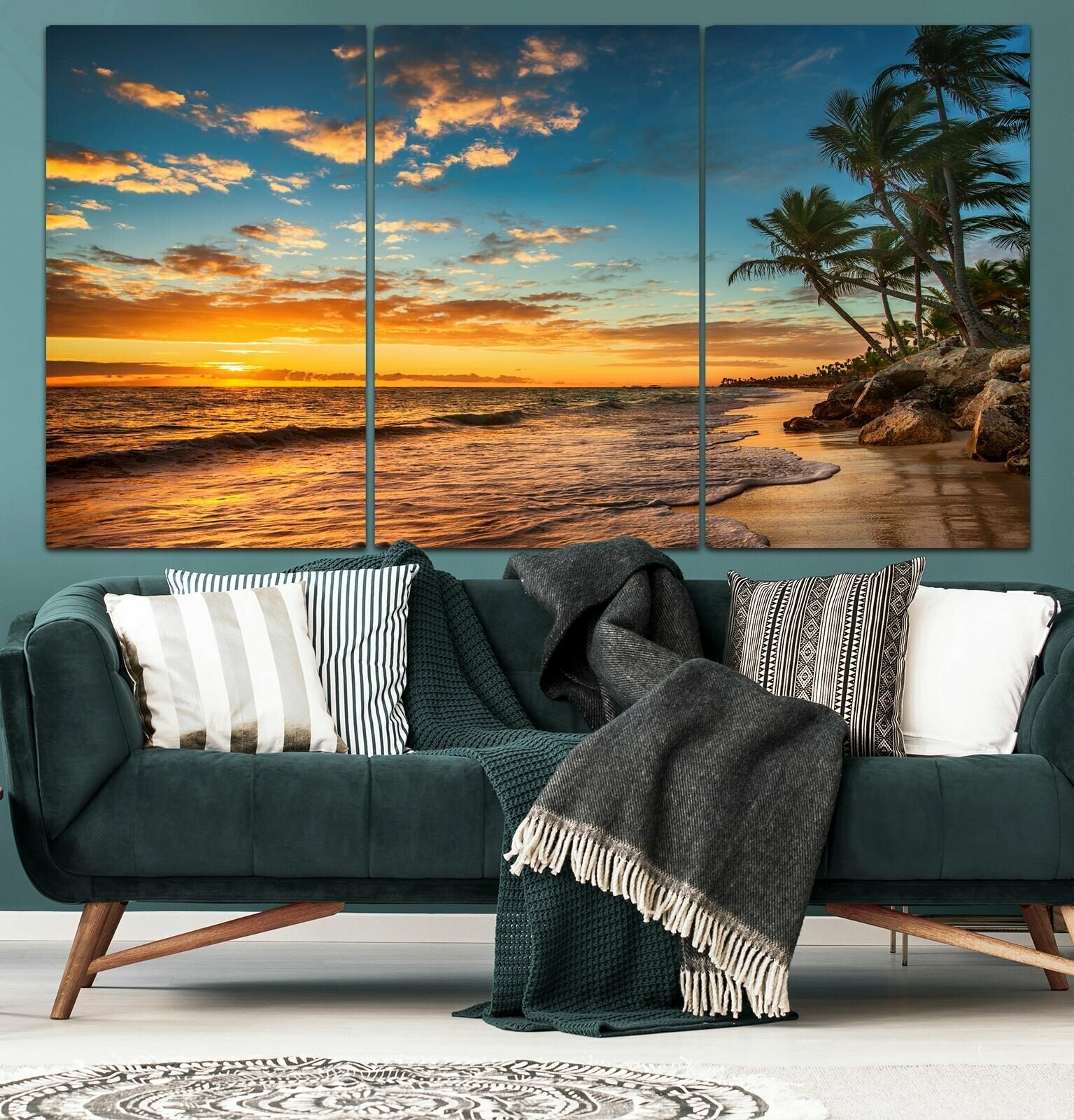 Модульная картина для интерьера на стену "Закат на берегу моря" 100х180см На холсте ТРБ-0213