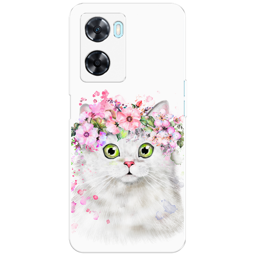 Силиконовый чехол на OnePlus Nord N20 SE / ВанПлюс Норд Н20 СЕ Белая кошка с цветами