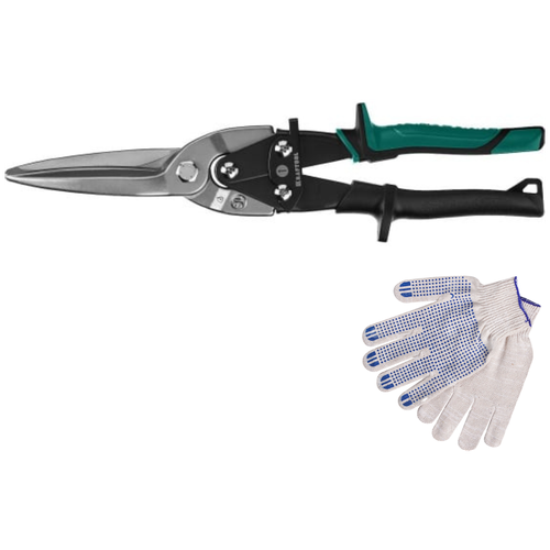 Прямые удлинённые ножницы по металлу KRAFTOOL Alligator 290 мм 2328-SL + рабочие перчатки