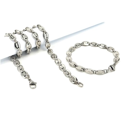 Комплект бижутерии: браслет, цепь, размер браслета 20 см, размер колье/цепочки 60 см, серебряный