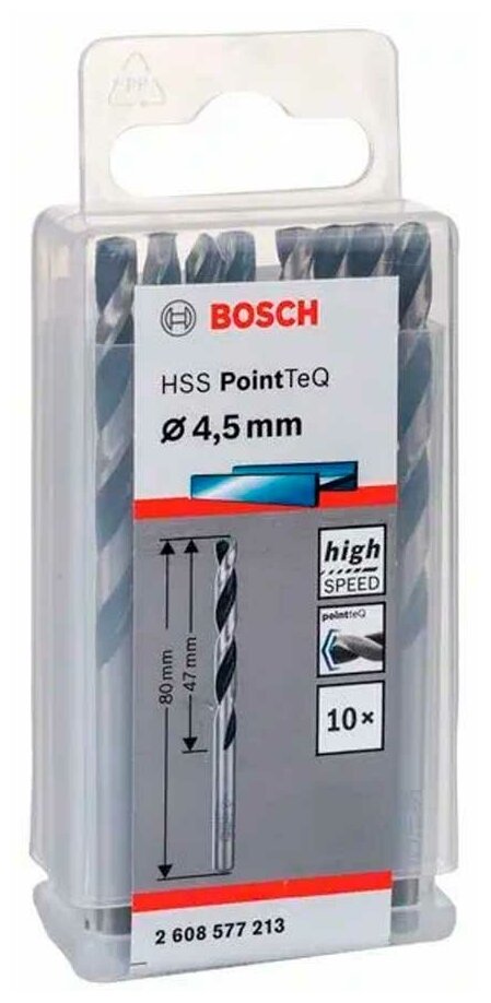 Сверло спиральное Bosch PointTeQ 4.5мм 10шт (213)