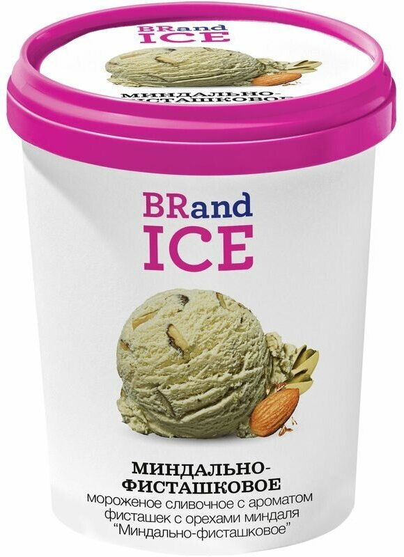 Мороженое сливочное Brand Ice Миндально-Фисташковое с ароматом фисташек с орехами миндаля 18%, 600г