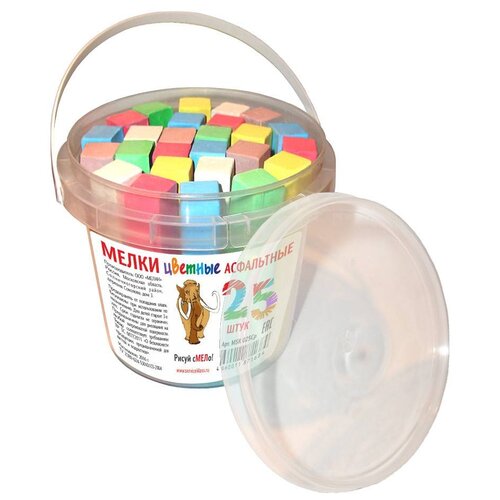 Мел цветной асфальтный 5цветов 25шт. в пластиковом ведре / мелки