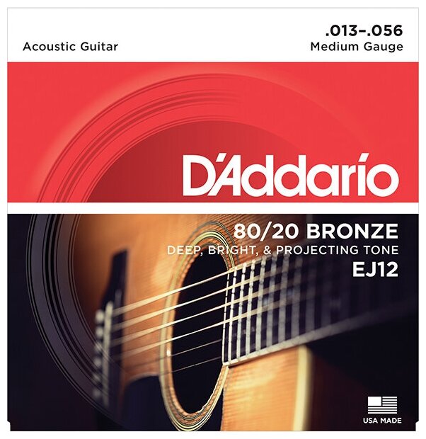 D'Addario EJ12 BRONZE 80/20 Струны для акустической гитары бронза Medium 13-56 D`Addario