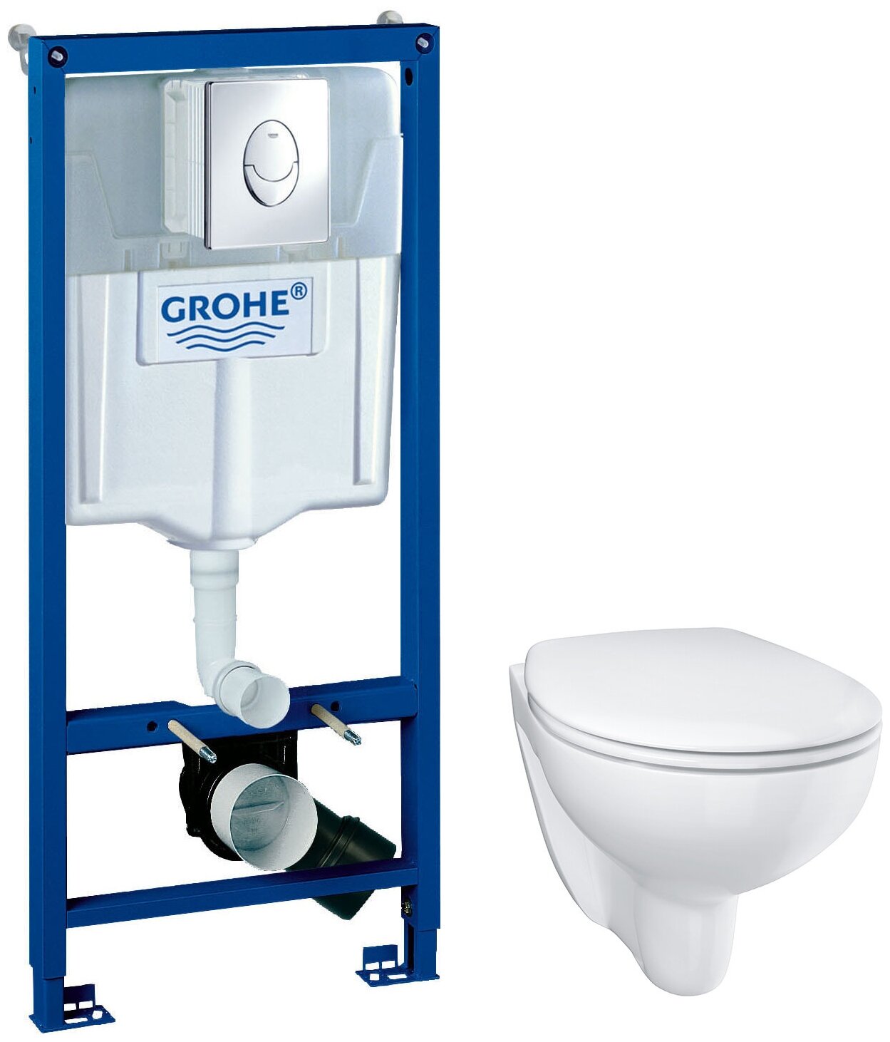 Унитаз с инсталляцией подвесной Grohe Bau ceramic 39351000+38721001 с горизонтальным выпуском