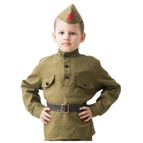 фото Костюм военного "солдат", гимнастёрка, ремень, пилотка, 5-7 лет, рост 122-134 см бока