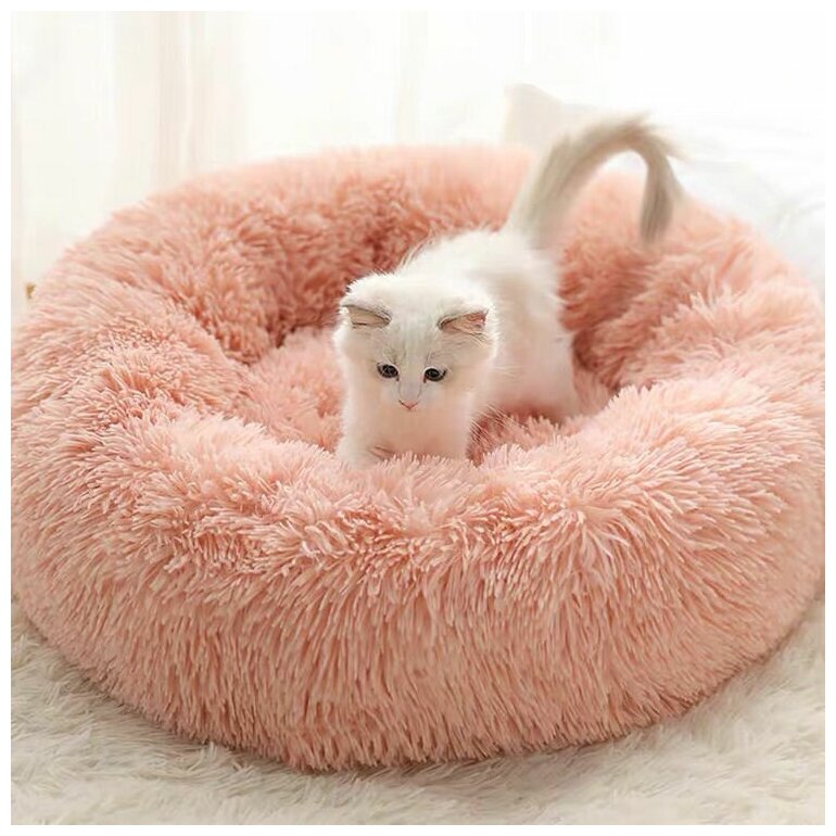 Лежанка для животных "Пончик" , нежно-розовый d-48см /лежанка для собак / лежанка для кошек/ лежанка с бортиками /кровать для кошек - фотография № 1