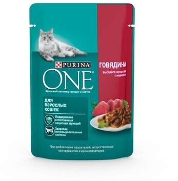 Purina One Паучи для взрослых Кошек с Говядиной и морковью 124218221245613112483286 0,075 кг 41529 (2 шт)