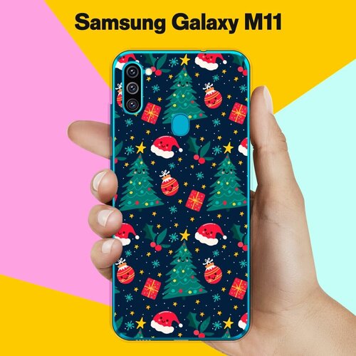 Силиконовый чехол на Samsung Galaxy M11 Узор новогодний / для Самсунг Галакси М11 жидкий чехол с блестками деда мороз в санках на samsung galaxy m11 самсунг галакси м11