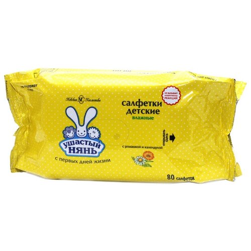 Влажные салфетки Ушастый Нянь Ромашка и календула, липучка, 80 шт., 1 уп.