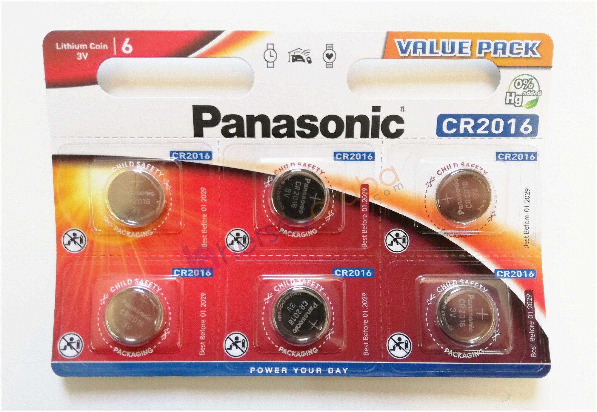 Дисковая батарейка Panasonic CR2016 Lithium Power 3V BL6 , 6шт.