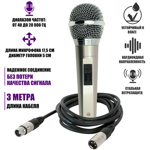 Динамический микрофон TMHK-1 с кабелем 3 м, разъем XLR (M)-XLR (F)