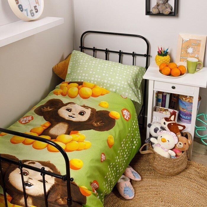 фото Ночь нежна Постельное бельё 1,5сп Чебурашка Апельсиновый рай 145х215, 150х215, 70х70см, поплин 110 гр, 100% хлопок